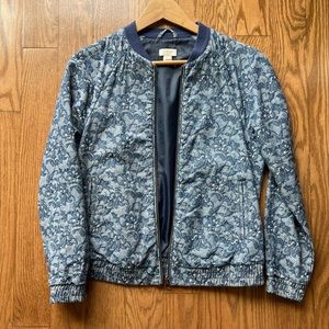 J crew Womens floral denim bomber jacket size xxs fits like xs